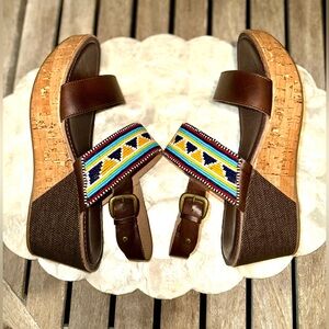 Women’s Pikolinos Brown Beaded Strappy Wedge Sandals!